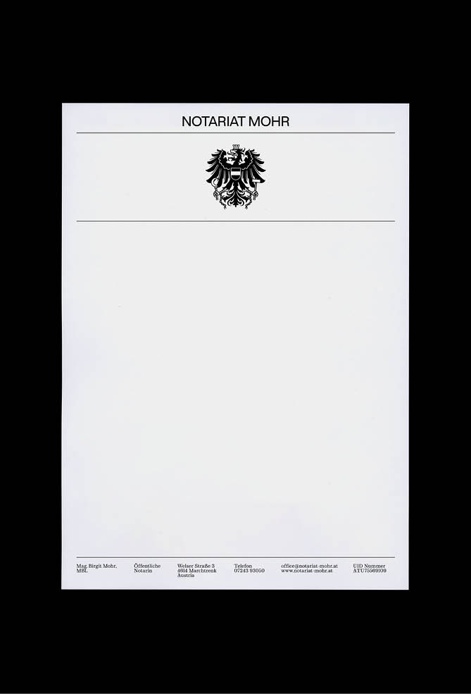 Ein Briefpapier mit dem Logo für das Notariat Mohr von Zunder.